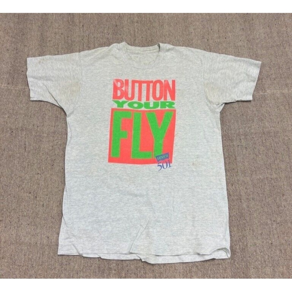 Vintage Button Your Fly Graphic T-Shirt Men Large Grey 1990s Levi's‎